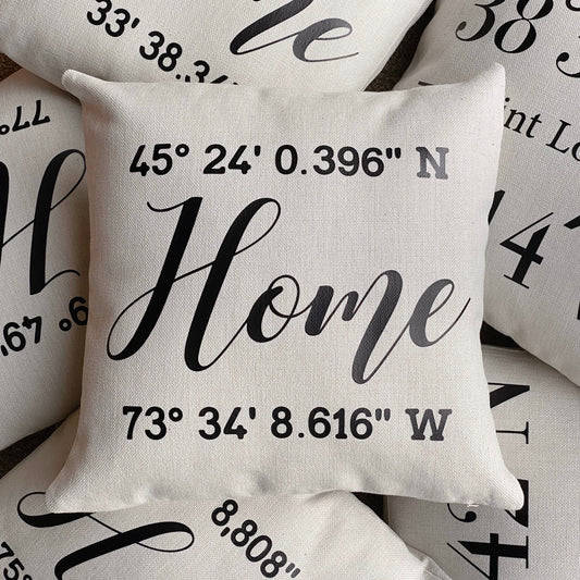 Personalized Coordinates Home Latitude Longitude Decorative Pillow - Custom Coordinates Housewarming Gift