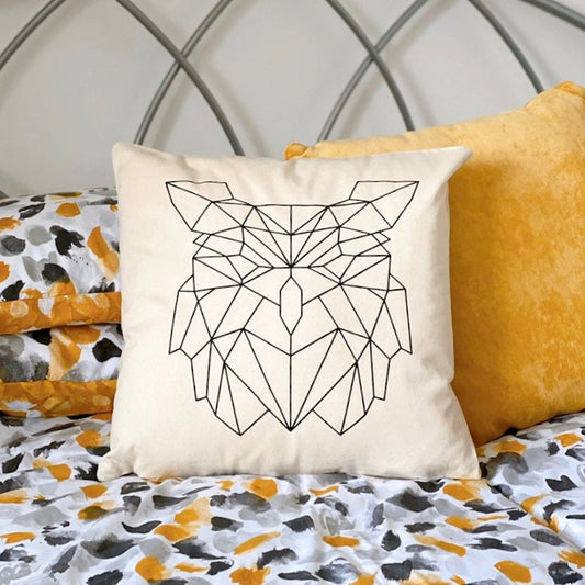 Geometric Owl Head Pillow - Geometric Wild Animal Bird Art Cushion