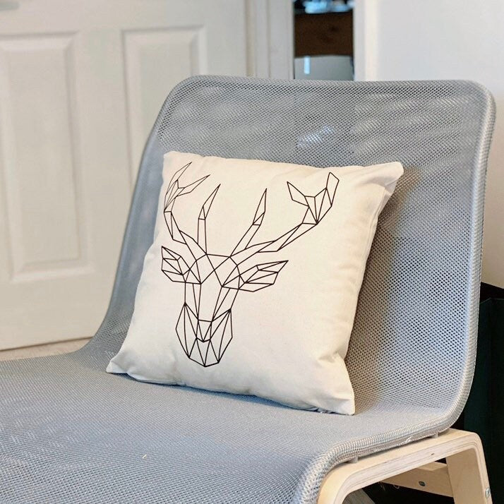 Geometric Deer Head Pillow - Geometric Stag Animal Art Cushion