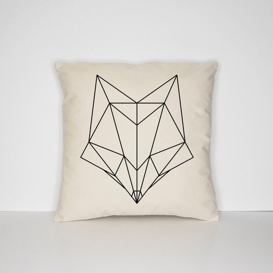 Geometric Fox Head Pillow - Geometric Wild Animal Art Cushion