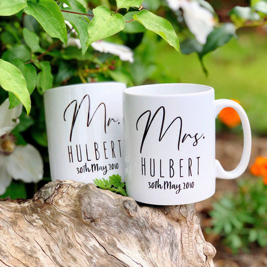 Personalized Mr And Mrs Coffee Mug Set - Custom His And Hers Couples Wedding Gift - Anniversary - Valentines Day Gifts