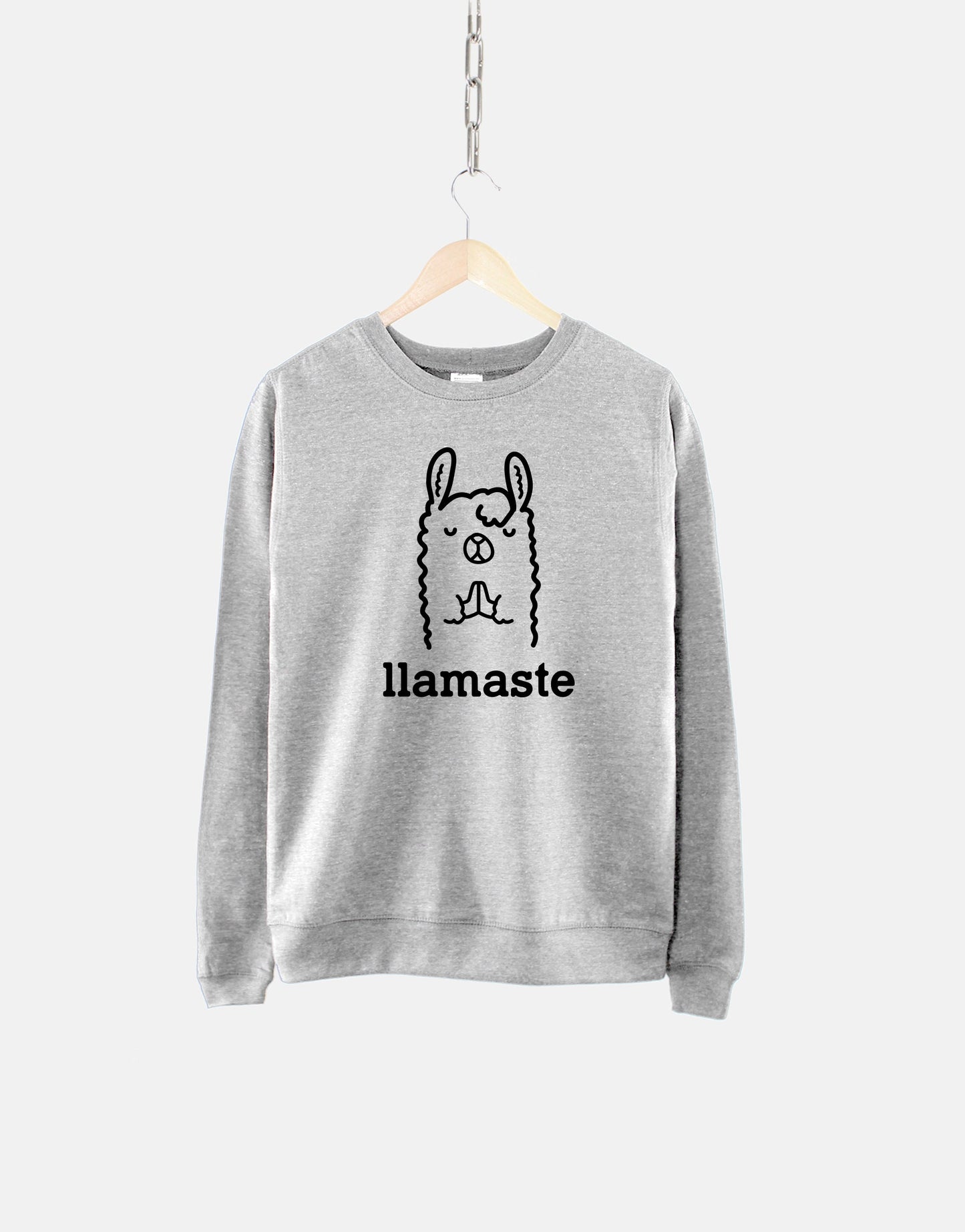 Llamaste Sweater - Yoga Mantra Script - Crew Llama Neck Serenity Sweatshirt Jumper