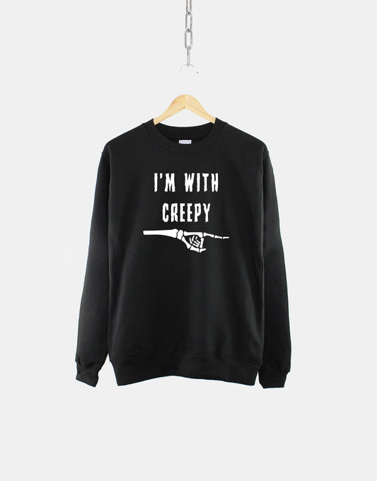 I'm With Creepy Sweatshirt - Skeleton Hand Goth Crewneck Halloween Sweater