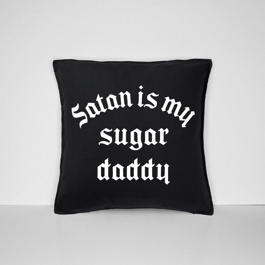 Satan Is My Sugar Daddy Throw Pillow - Satanic Cushion Goth Decor - Black Pillows Gothic Bedding Home Decor