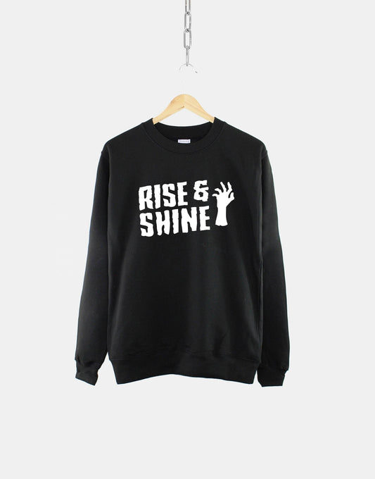 Rise And Shine Zombie Goth Clothing Crew Neck Sweatshirt - Halloween Sweater