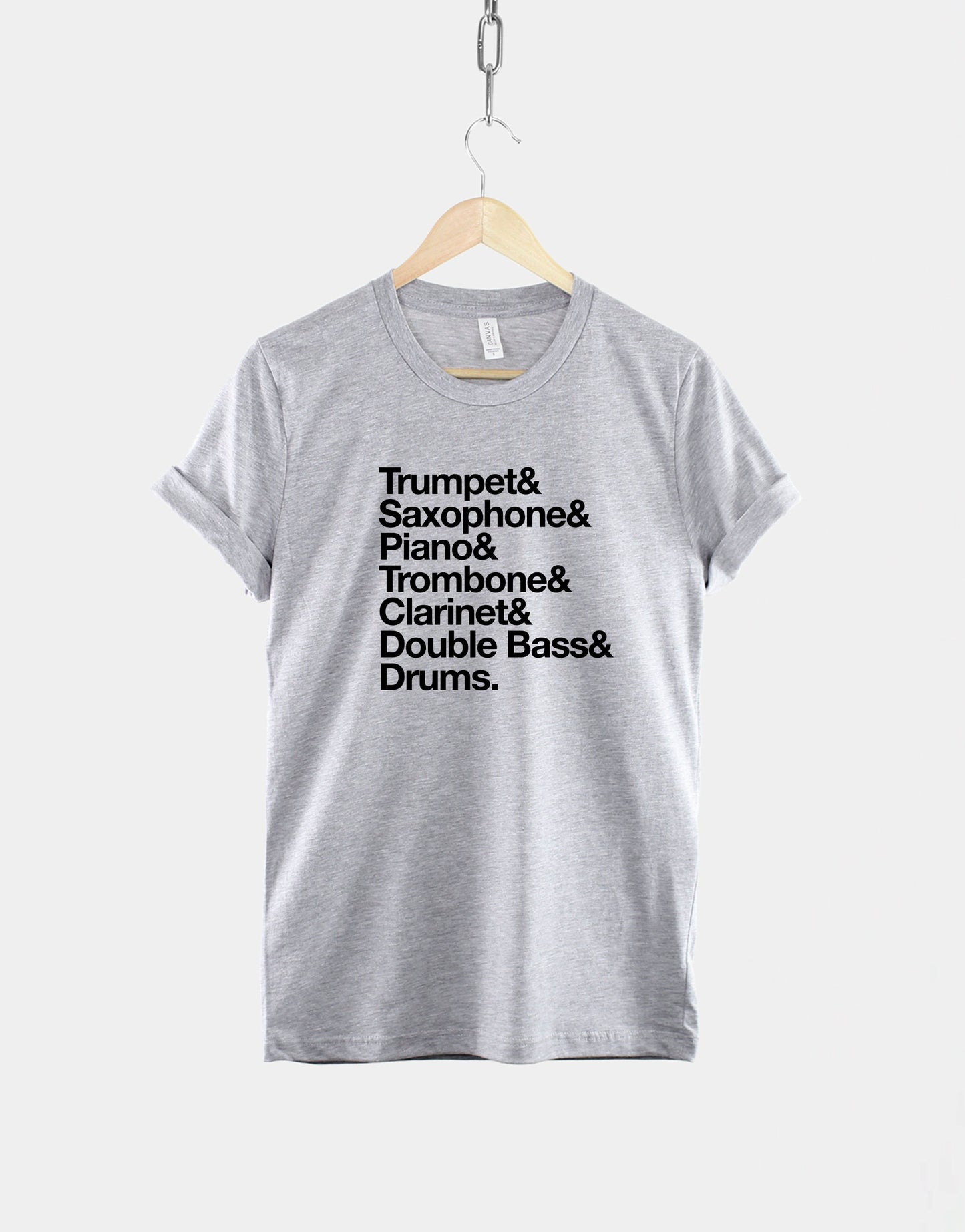 Jazz Music T-Shirt - Jazz Musician Helvetica & Music Shirt - Piano Saxophone Trumpet Trombone TShirt