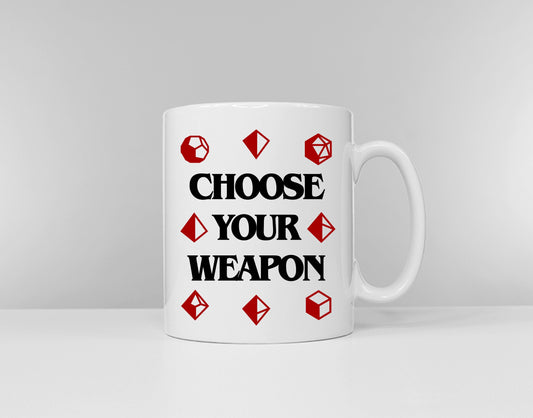 Choose Your Weapon - DnD Party Dice Mug - DM Dungeons and Dragons Inspired Coffee Mug - Dungeon Master Gift