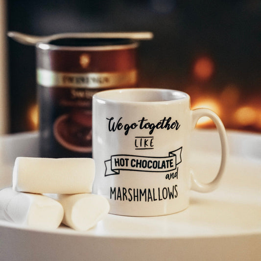 Couples Mugs - Boyfriend Gift - Girlfriend Coffee Mug - Chocolate Christmas Mug - We Go Together Like Hot Chocolate And Marshmallows