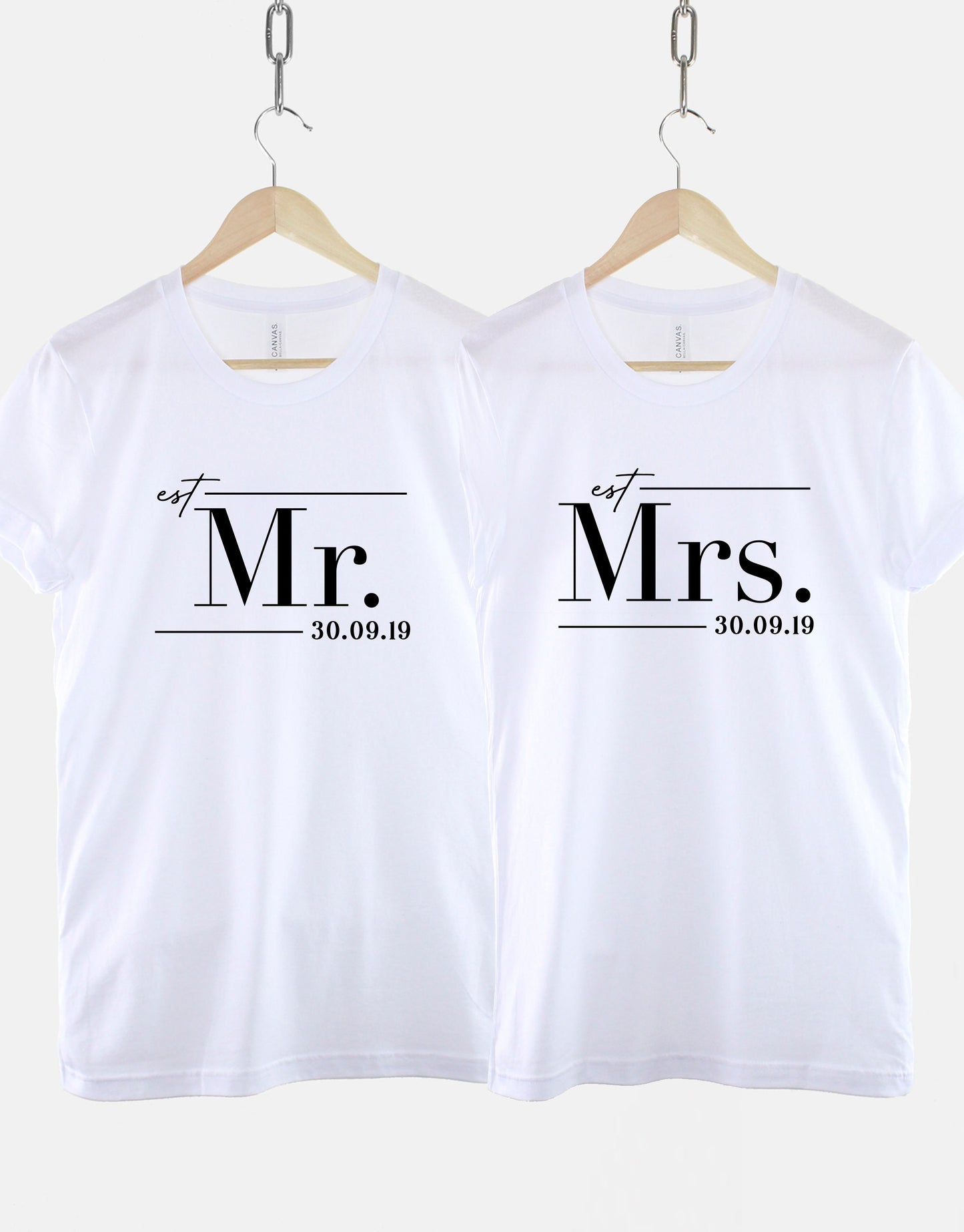 Mr And Mrs T-Shirts - Personalised Mr And Mrs Wedding Shirts - Matching Honeymoon TShirts - Couples Just Married T Shirts