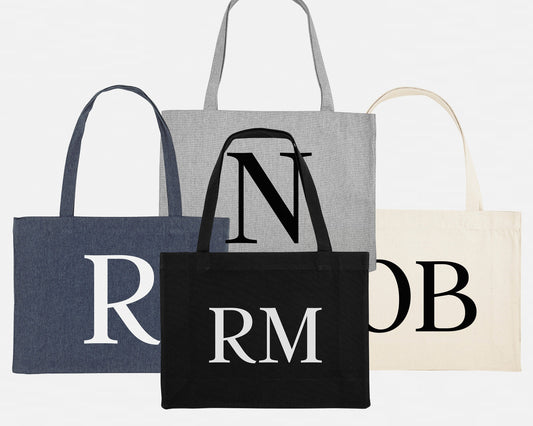 Luxury Personalised Shopping Bag - Large Initials Personalized Canvas Bag - Customised Tote Bag