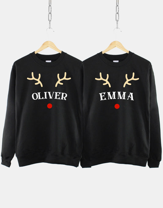 Personalised Reindeer Christmas Sweatshirt - His And Hers Christmas Sweatshirts - Matching Christmas Sweaters - Kids Christmas Jumpers