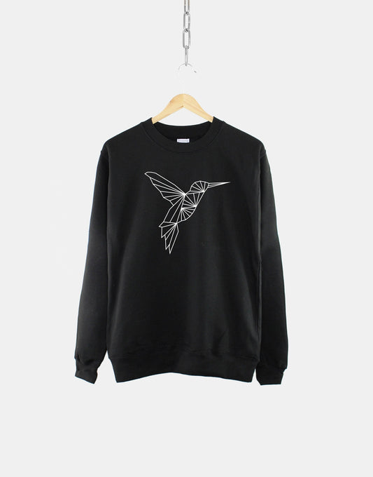 Geometric Hummingbird Sweatshirt - Womens Humming Bird Sweatshirt - Ladies Flying Bird Print Sweater