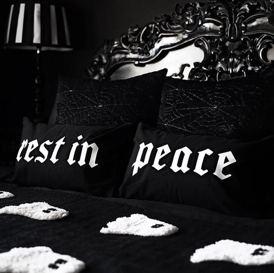 Goth Cushions - Black Goth Bedding - Goth Pillow Set - Goth Throw Pillow - Black Gothic Cushions - Goth Home Decor - Rest In Peace Cushions