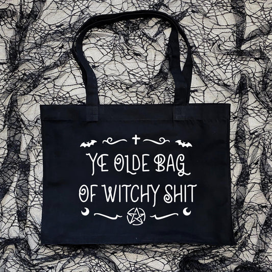 Goth Shopping Bag - Goth Tote Bag - Large Black Witch Tote Bag - Ye Olde Bag Of Witchy Stuff - Witch Canvas Bag - Witchcraft Bag