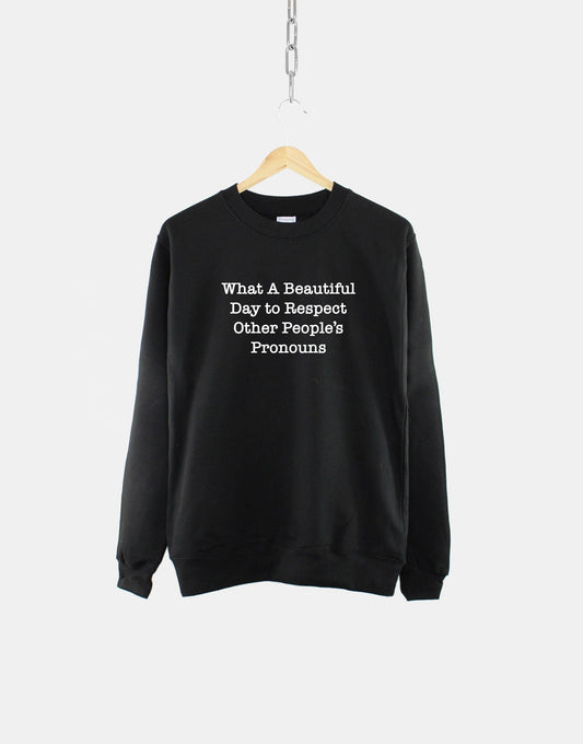 Pronouns Sweatshirt - LGBTQ Sweatshirt - Non Binary Sweatshirt - What A Beautiful Day to Respect Other People's Pronouns Sweater