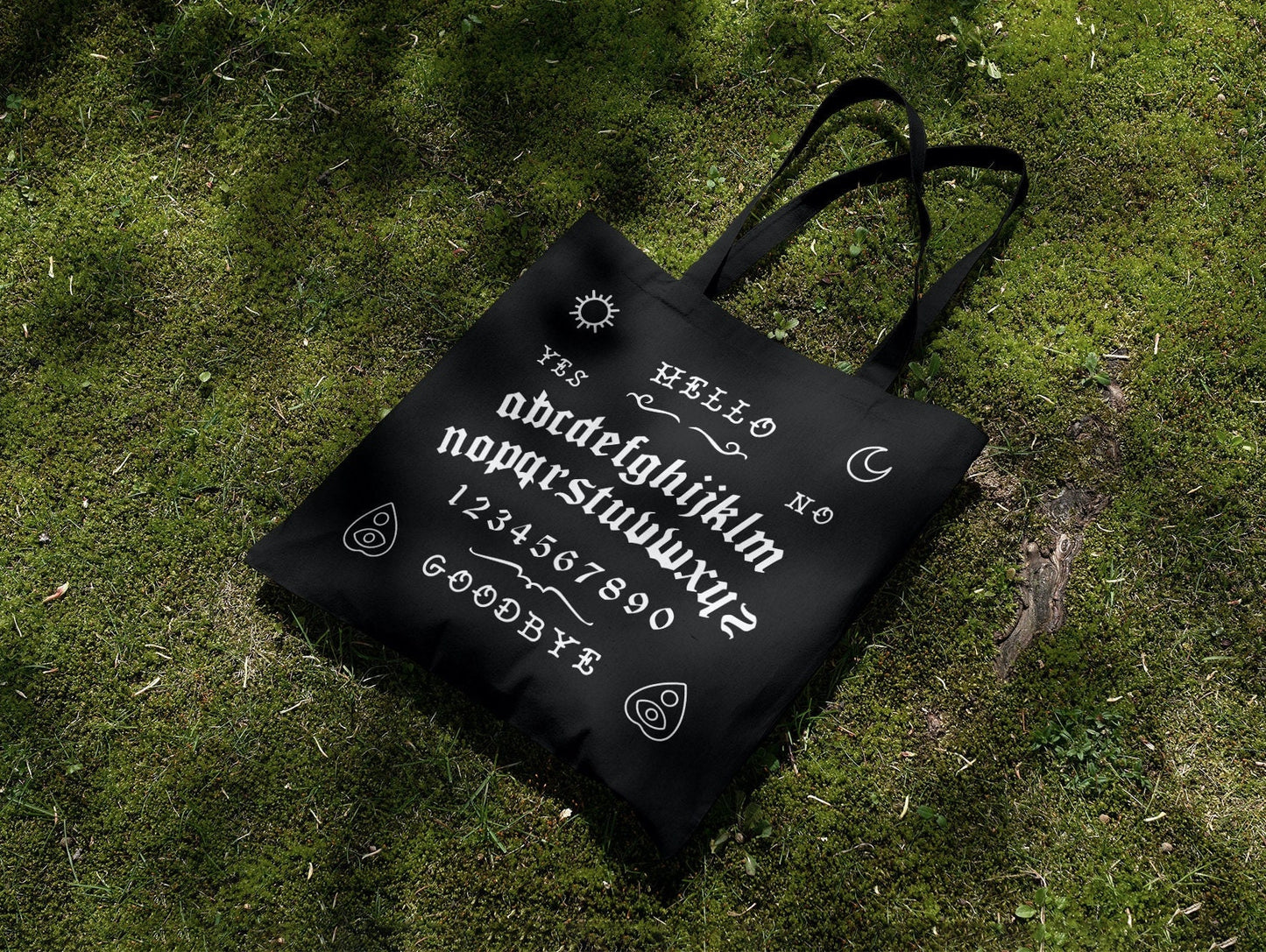 Spirit Board Tote Bag - Black Goth Design Tote Shopper - Gothic Shopping Tote Bag