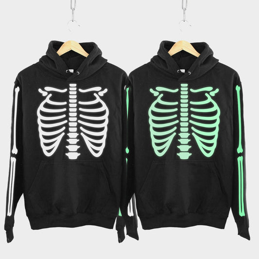 Family Skeleton Hoodies - Family Halloween Party Costume - Halloween Outfit - White Skeleton / Glow In The Dark Skeleton Hoodie