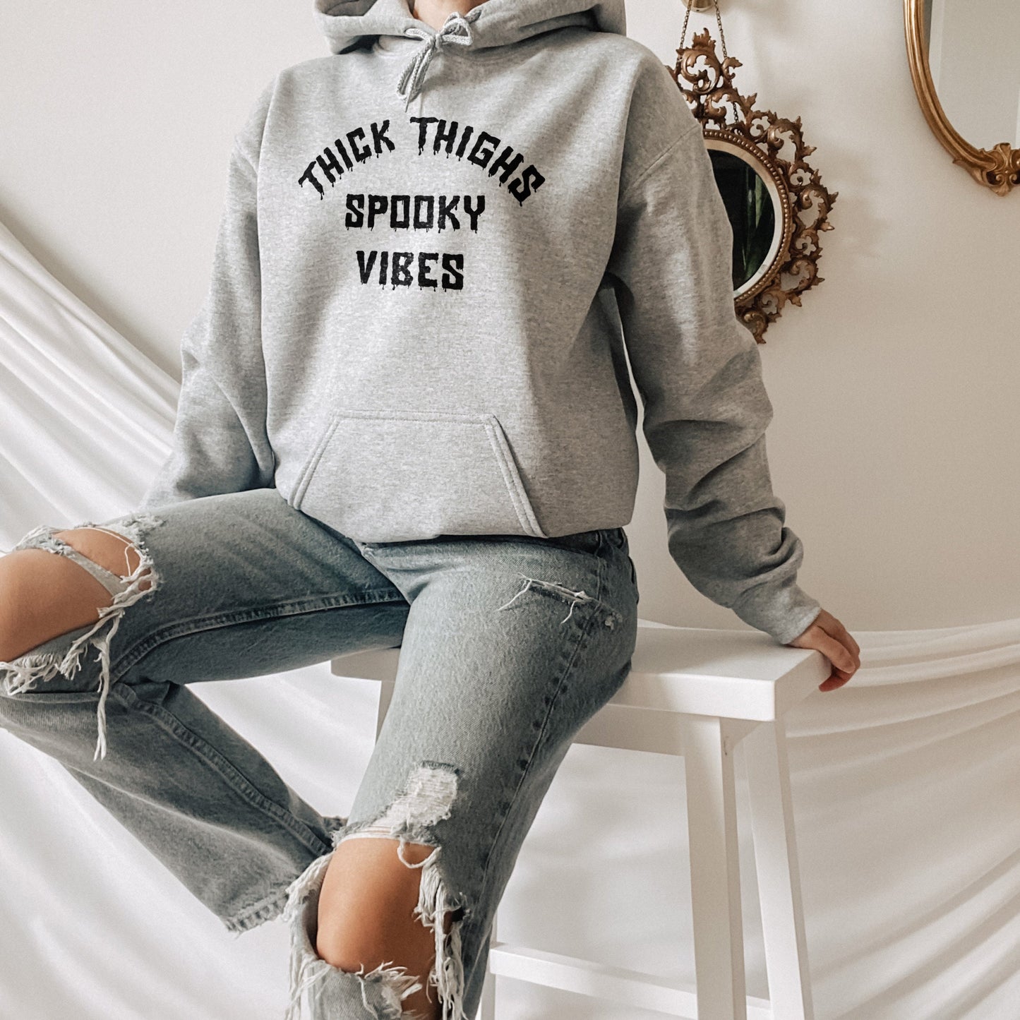 Thick Thighs Spooky Vibes Hoodie - Halloween Gifts - Girls Spooky Vibes Hoodie - Thick Thighs Hoodie - Fall Hoodie - Spooky Vibes Hoodie