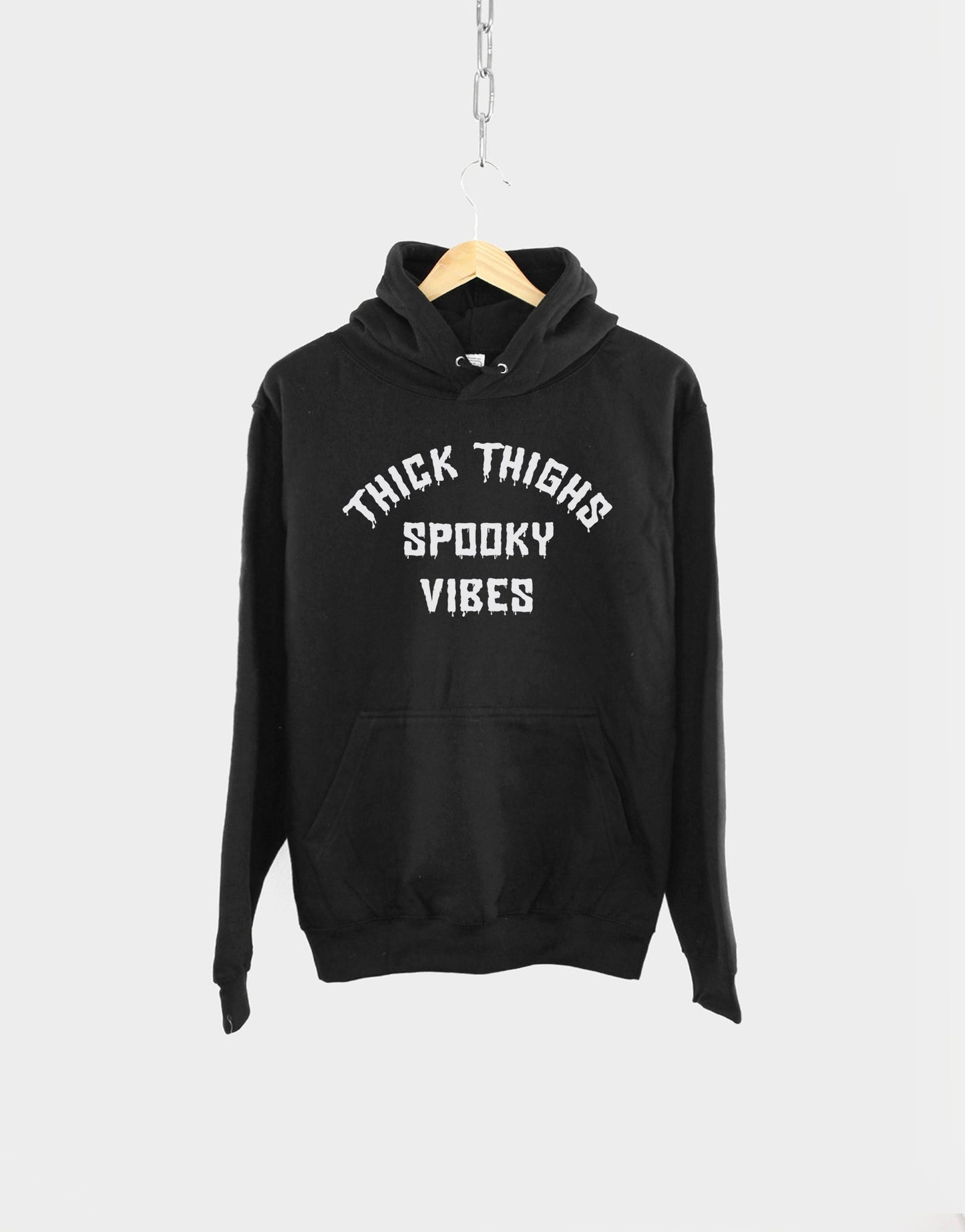 Halloween Hoodie - Thick Thighs Spooky Vibes Hoodie - Womens Spooky Vibes Hoodie - Black Halloween Hoodie