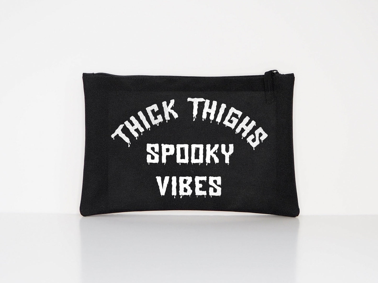 Goth Makeup Bag - Thick Thighs Spooky Vibes Makeup Bag - Gothic Clutch Bag - Grab Bag - Black Goth Makeup Brush Bag - Goth Zip Up Makeup Bag