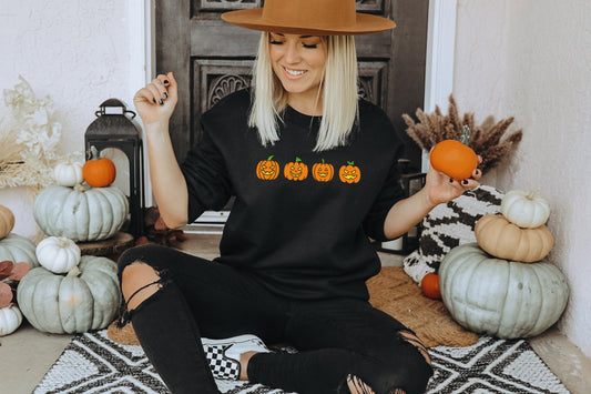 Halloween Pumpkin Sweatshirt - Pumpkin Sweater - Pumpkin Crewneck Sweatshirt - Halloween Sweater - Fall Shirts - Black Halloween Sweatshirt