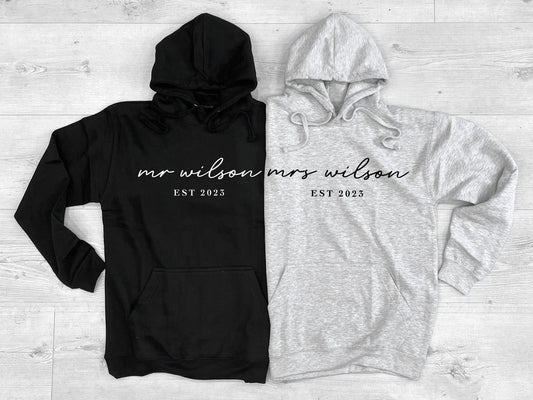 Personalized Mr And Mrs Hoodies - Mr And Mrs Matching Hoodies - Personalised Wedding Gifts - Matching Husband And Wife Hoodies