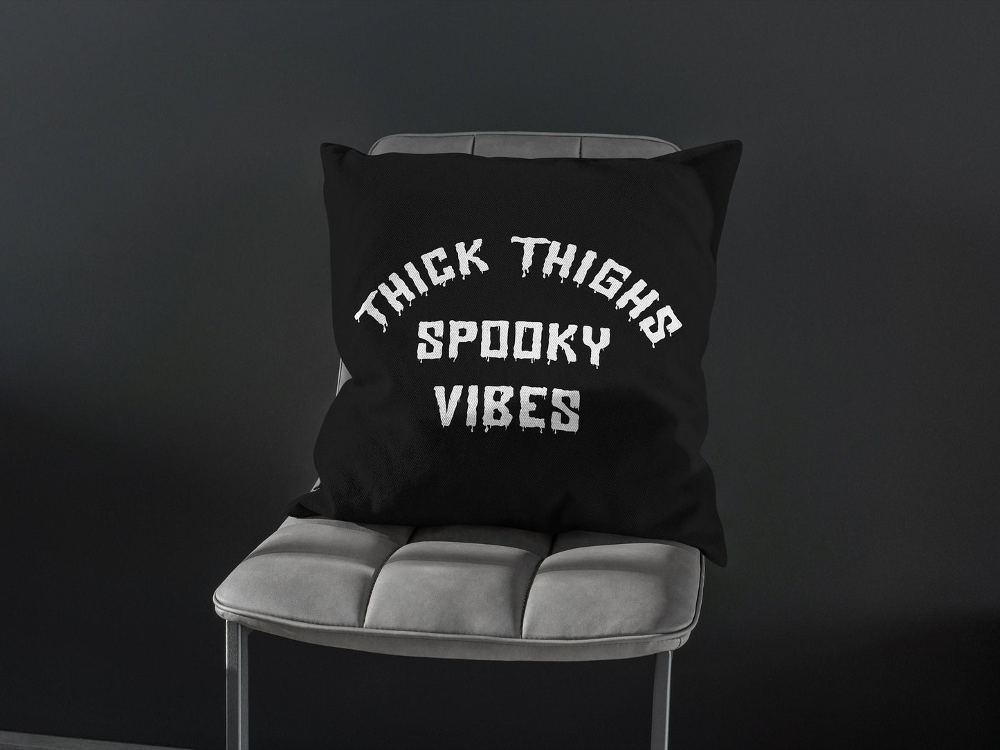 Goth Throw Pillow - Halloween Cushion - Thick Thighs Spooky Vibes Gothic Sofa Cushion - Goth Bedding - Black Gothic Home Decor