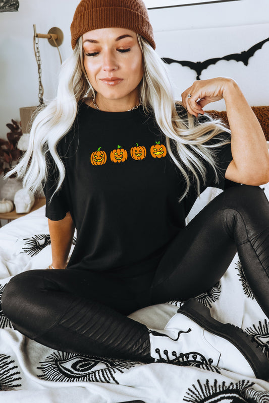 Halloween Pumpkin T-Shirt - Pumpkin Shirt - Pumpkin Crewneck T-Shirt - Halloween T-Shirt - T-Shirts For Fall - Row Of Pumpkins T-Shirt