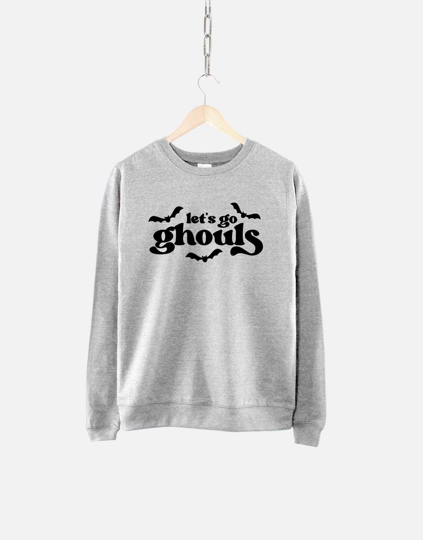 Retro Halloween Sweater - Grey Halloween Sweatshirt - Lets Go Ghouls Halloween Sweatshirt - Retro Print Sweatshirt - Cute Halloween Sweater