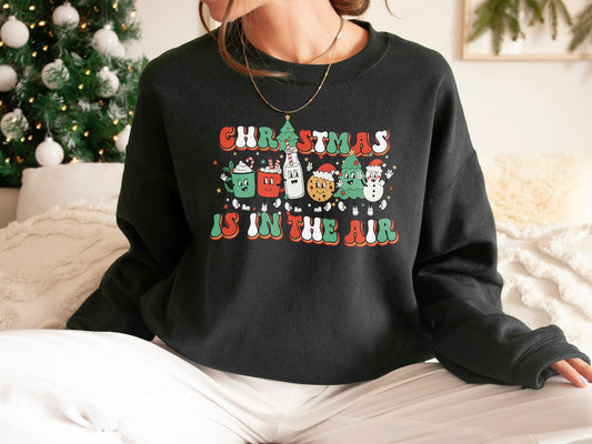 Womens Retro Christmas Sweatshirt - Fun Christmas Sweater - Retro Design Christmas Tree Sweatshirt - Retro Christmas Character Sweater