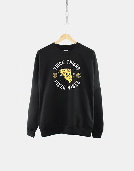 Retro Pizza Sweatshirt Thick Thighs Pizza Vibes Womens