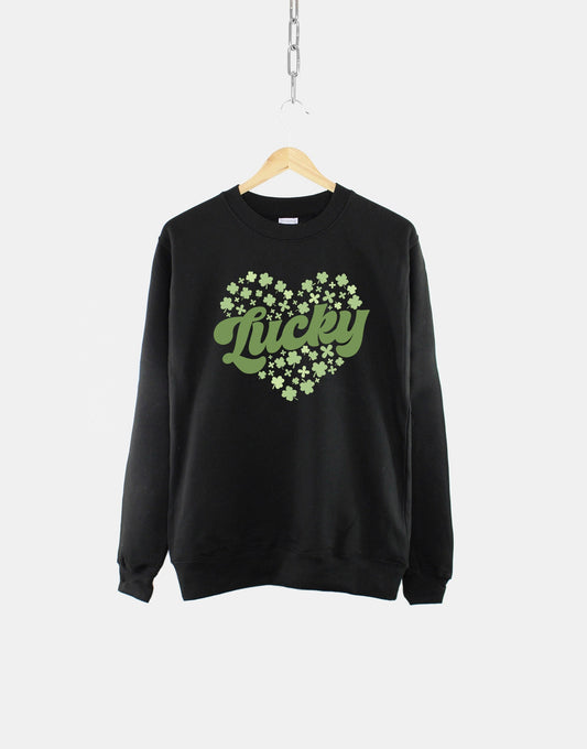 Retro Saint Patricks Day Sweatshirt - Lucky Irish Sweatshirt - Shamrock Heart Sweatshirt - Green Retro St Patrick's Day Shamrock Sweater