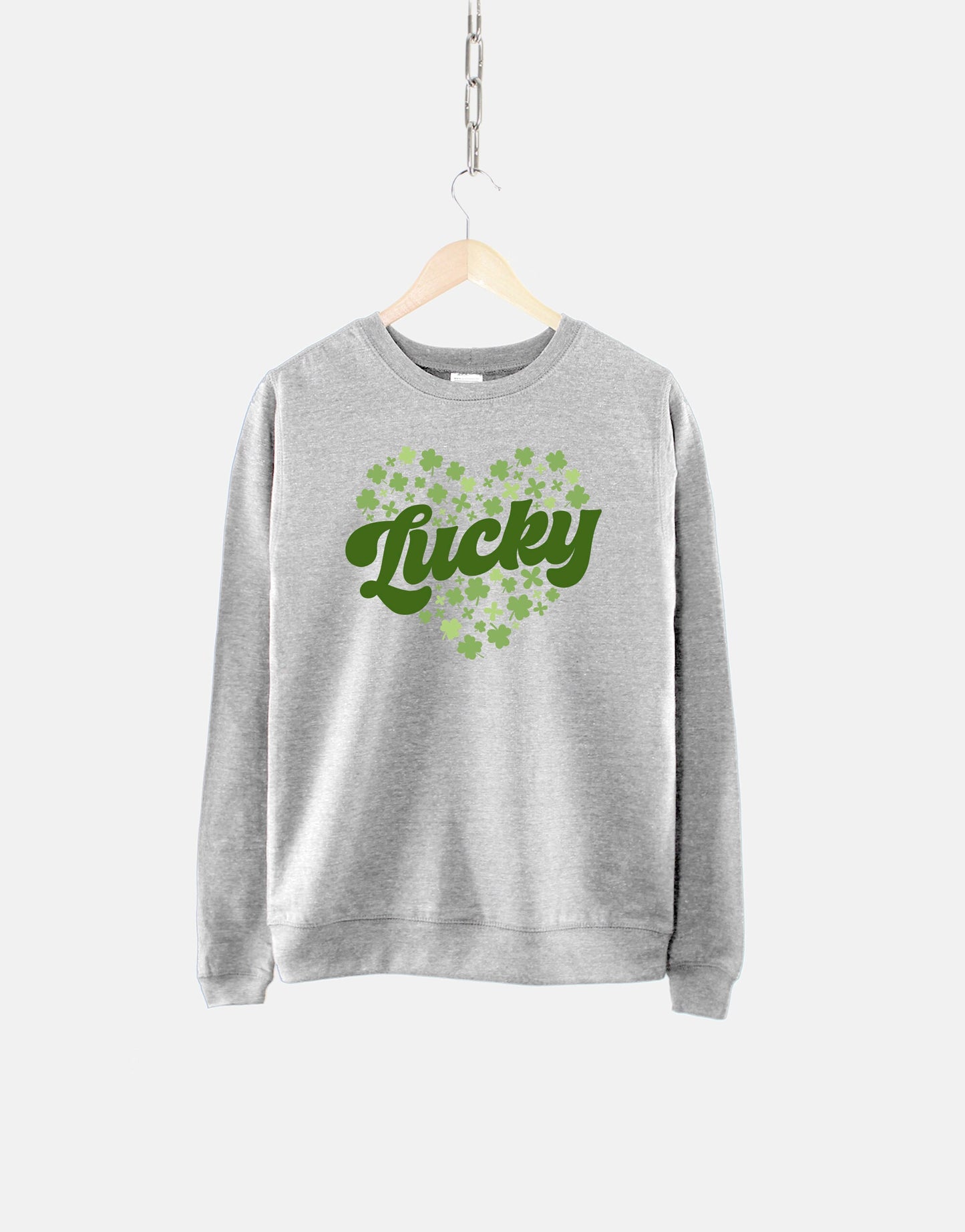 Retro Saint Patricks Day Sweatshirt - Lucky Irish Sweatshirt - Shamrock Heart Sweatshirt - Green Retro St Patrick's Day Shamrock Sweater