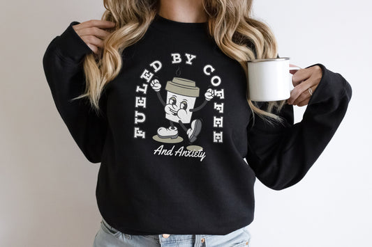 Fueled By Coffee And Anxiety Sweatshirt - Retro Iced Coffee Sweatshirt - Vintage Coffee Sweatshirt