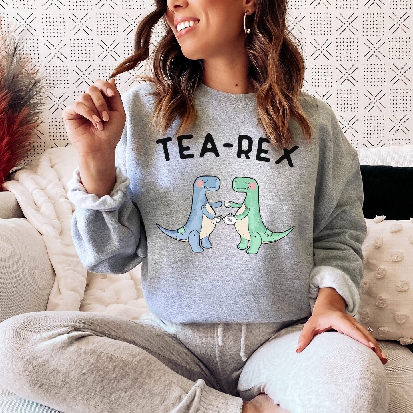 Tea-Rex Sweatshirt - Tea Rex Sweatshirt - Cute Dinosaur Sweatshirt - Tyrannosaurus Rex Tea Sweatshirt - Tea Rex Dinosaur Sweater