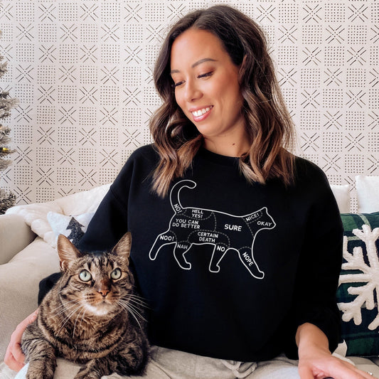 Cat Sweatshirt - Cat Petting Chart Sweatshirt - Petting Your Cat Diagram Sweatshirt - Cat Owner Sweater