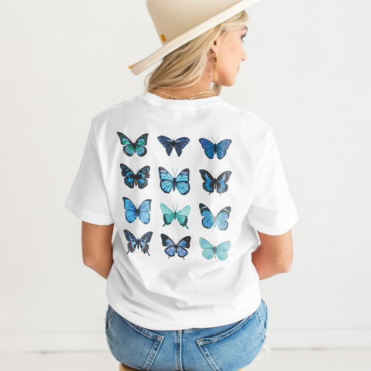 Butterfly T-Shirt - Watercolour Butterflies Shirt - Bo Ho T-Shirt - Botanical Shirt - Cottagecore Top