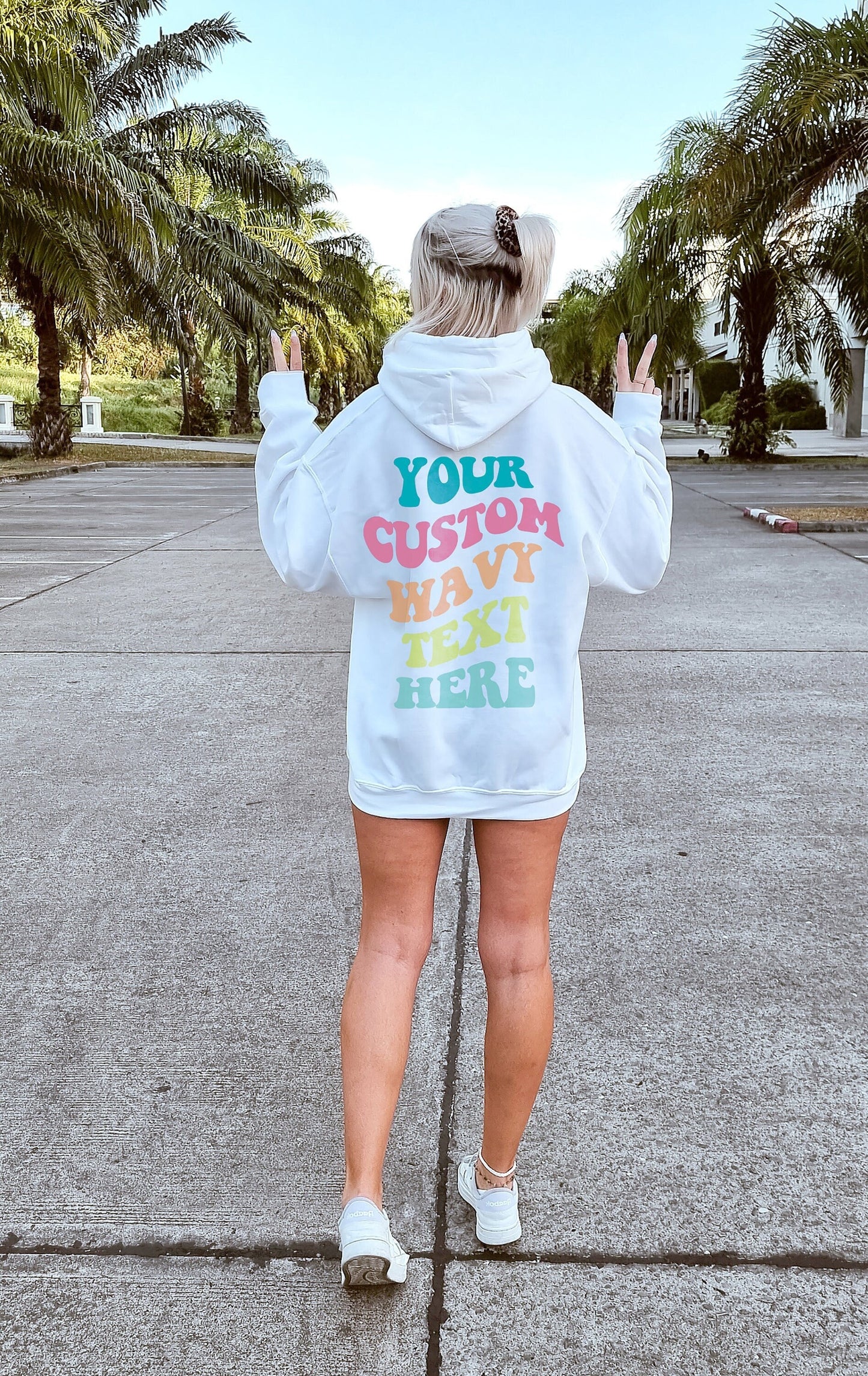 Personalised Retro Print Hoodie - Custom Text Retro Font Hoodie Back Print - Personalized Wording Retro Hoodie With Words On Back