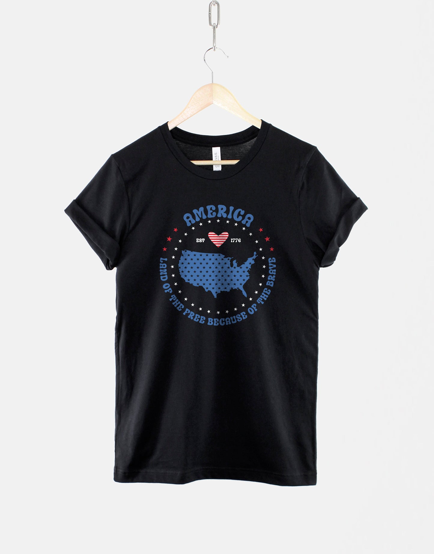 America Land Of The Free Because Of The Brave Shirt - Womens 4th of July shirt - Retro USA Shirt - 4th Of July TShirt - American Map TShirt