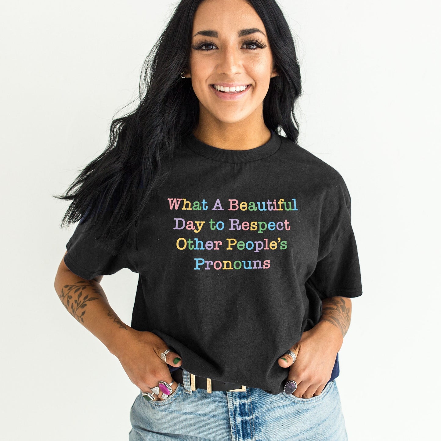 What A Beautiful Day to Respect Other People's Pronouns Shirt - Pride Month Shirt - Pronouns T-Shirt - Colourful Pride Shirt - LGBTQ T-Shirt