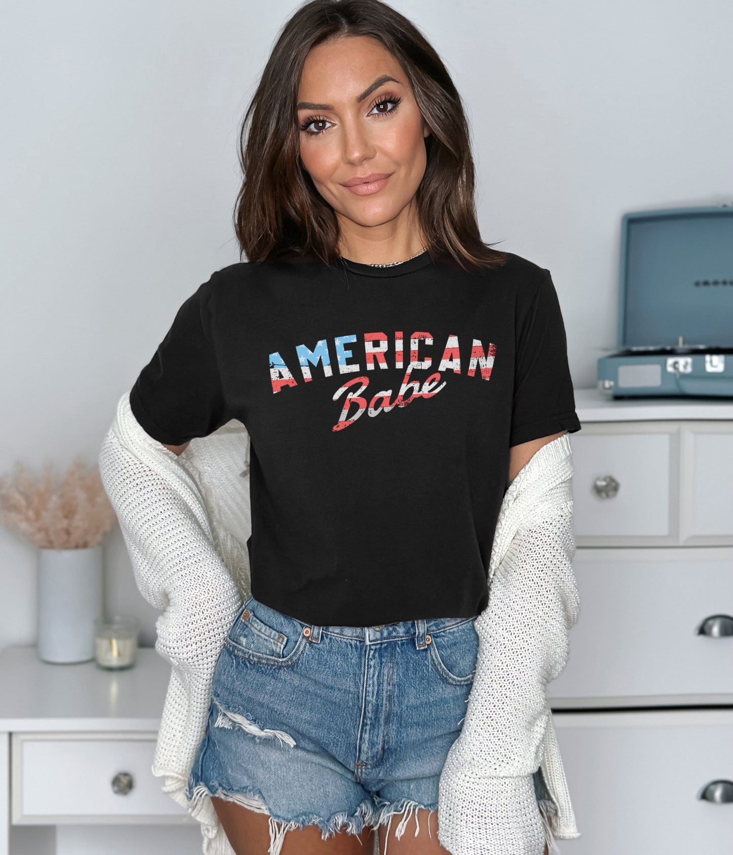 American Babe Shirt - Distressed American Flag Shirt - American Woman Shirt - American Patriot Shirt