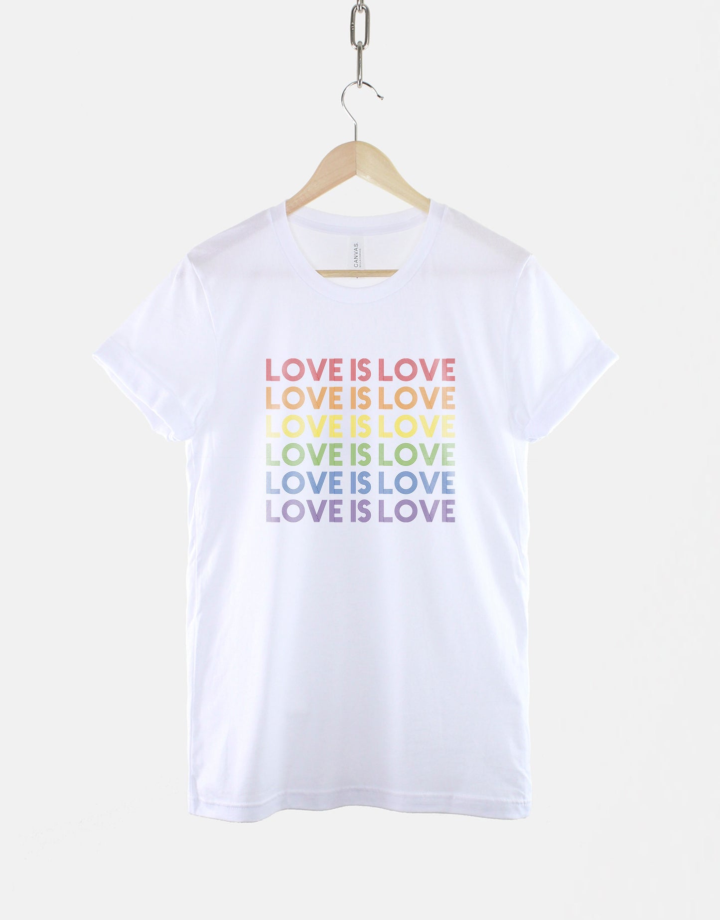 Love is Love T-Shirt - Womens Love is Love Shirt - Gay Pride Shirt - Retro Pride T-Shirt - LGBTQ Tees - Pride Colours Shirt