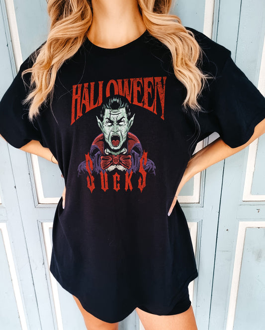 Halloween T-Shirt - Halloween Sucks Shirt - Vintage Vampire Movie Poster T-Shirt - Vampire T-Shirt - Distressed Print Halloween T-Shirt