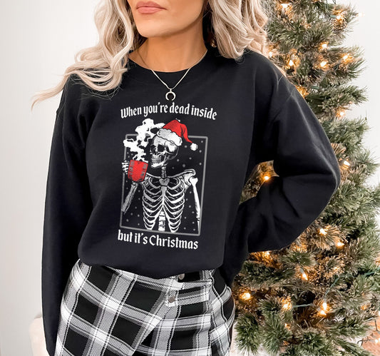 Christmas Coffee Sweatshirt - Goth Christmas Skeleton Sweater - Dead Inside Sweatshirt - But It's Christmas Sweatshirt